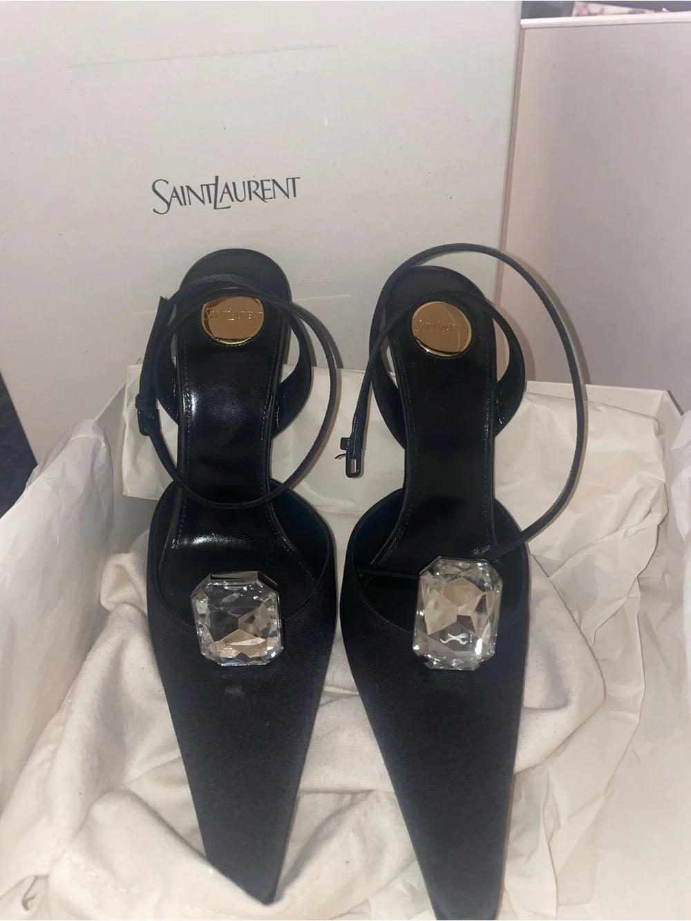 Brand New 100% Auth Saint Laurent Black Satin Harlow Pumps eu 37.5
